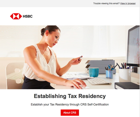 HSBC香港からのメール「Establish your Tax Residency」への対処